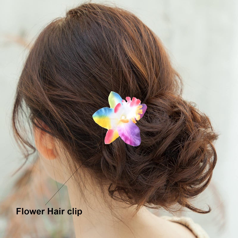 YAXAMING Hawaiian Leis Luau Tropical Headband Flower Crown Wreath Headpiece Wristbands Women Cute Floral Necklace Bracelets Hair Bands for Summer Beach Vacation Pool Party Decorations Favors Supplies Colorful - Image 2